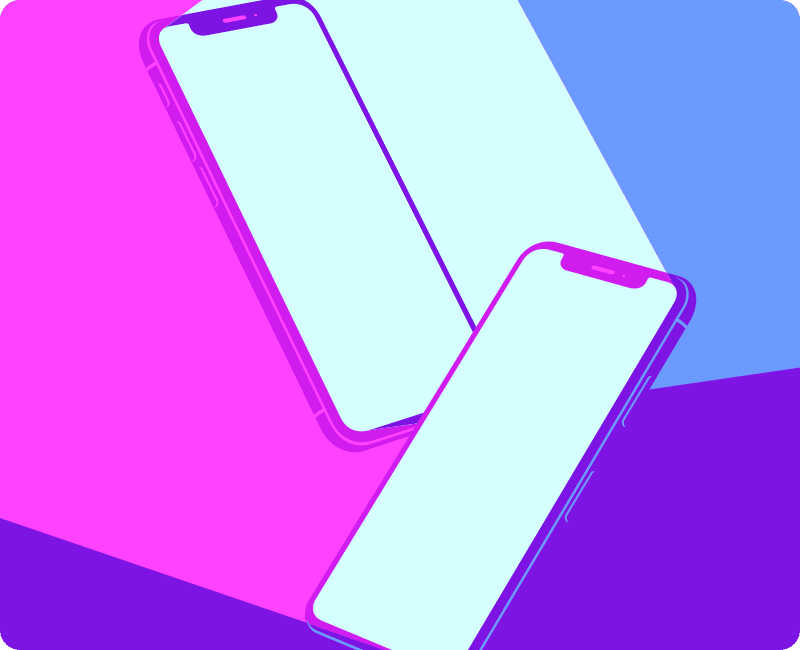 isometric illustrations of smartphones in bright blue, pink, purple and pale blue ccpa