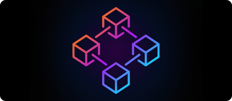 blockchain concept with isometric squares in bright colors