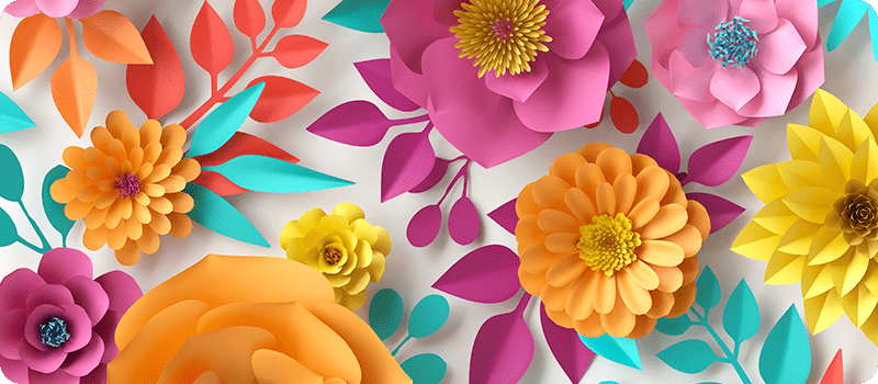 brightly rendered flowers that resemble paper flowers
