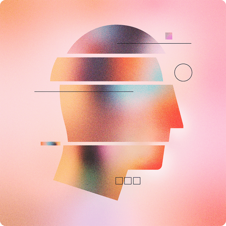 abstract modern flat illustration of the profile of a human head in sections brightly colored